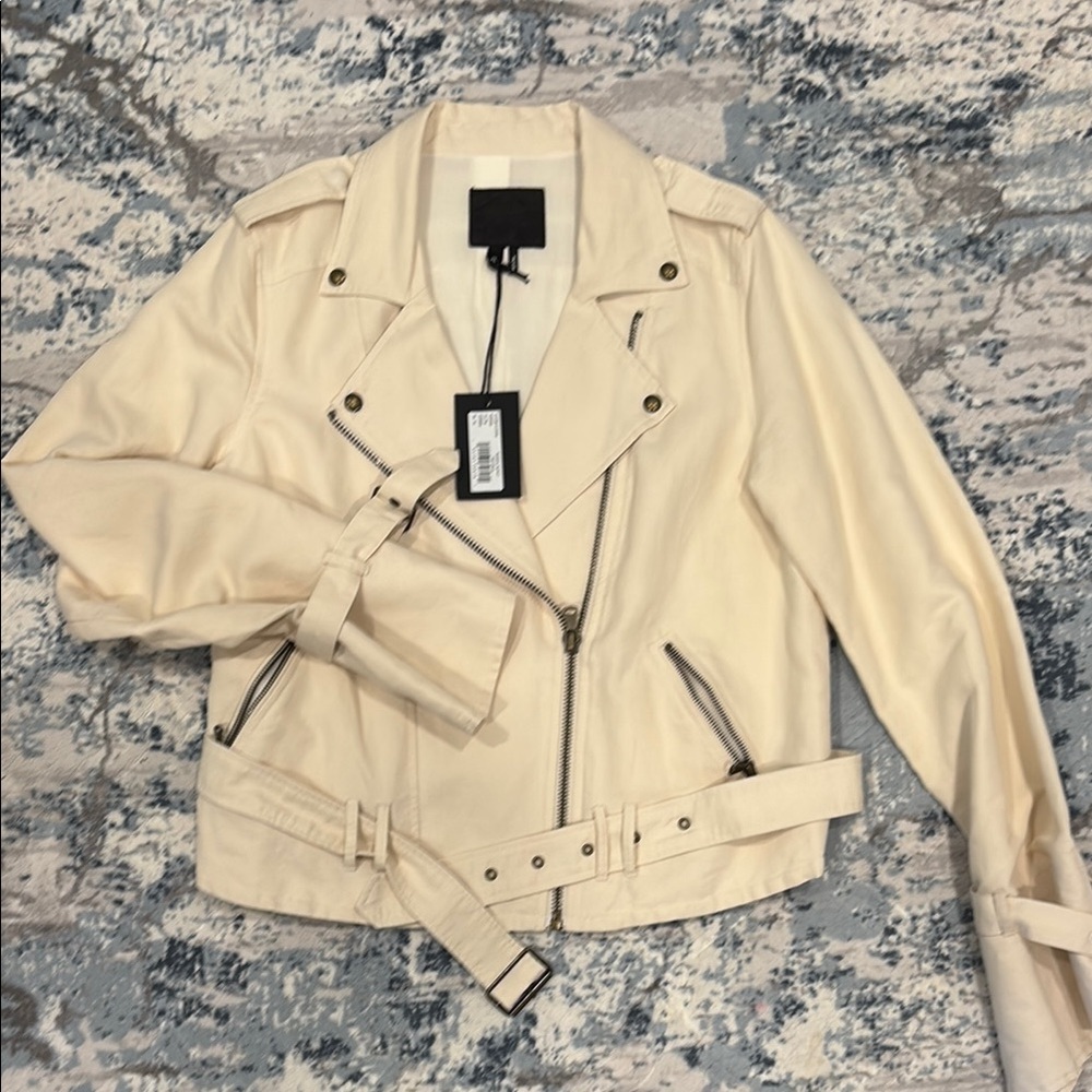 PAIGE Cream Linen Blend Utility/Moto Jacket